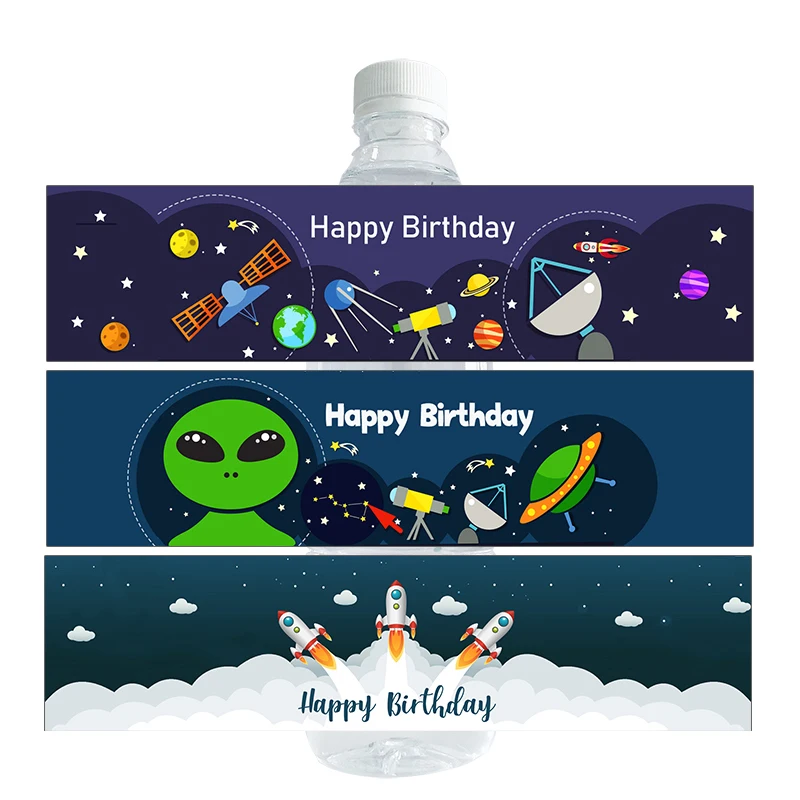 Astronaut Galaxy Water Bottle Labels Stickers Label Outer Space Stickers Baby Shower Birthday Party Rocket Label Decoration