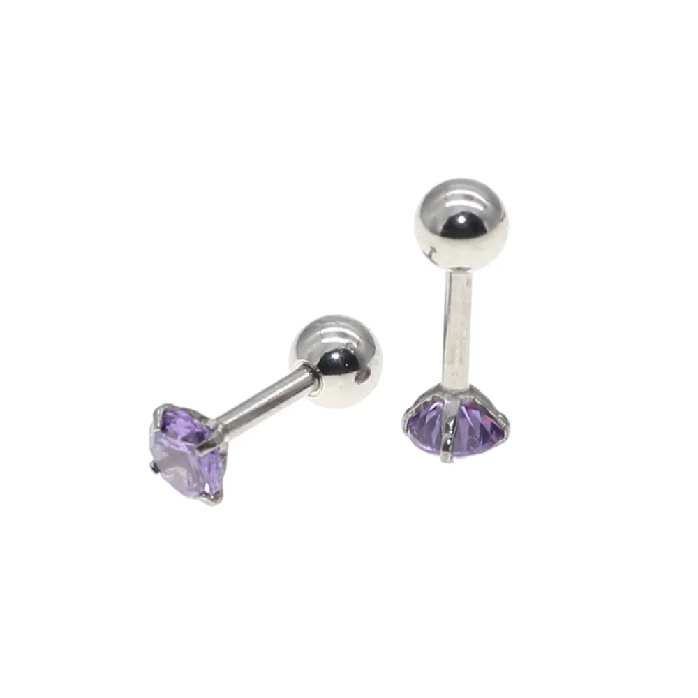 Lila AAA Zirkon Ohrstecker mit Schraubverschluss 316L Edelstahl 1,2x6mm Nadel Hypoallergener Schmuckzubehör – Detail 5