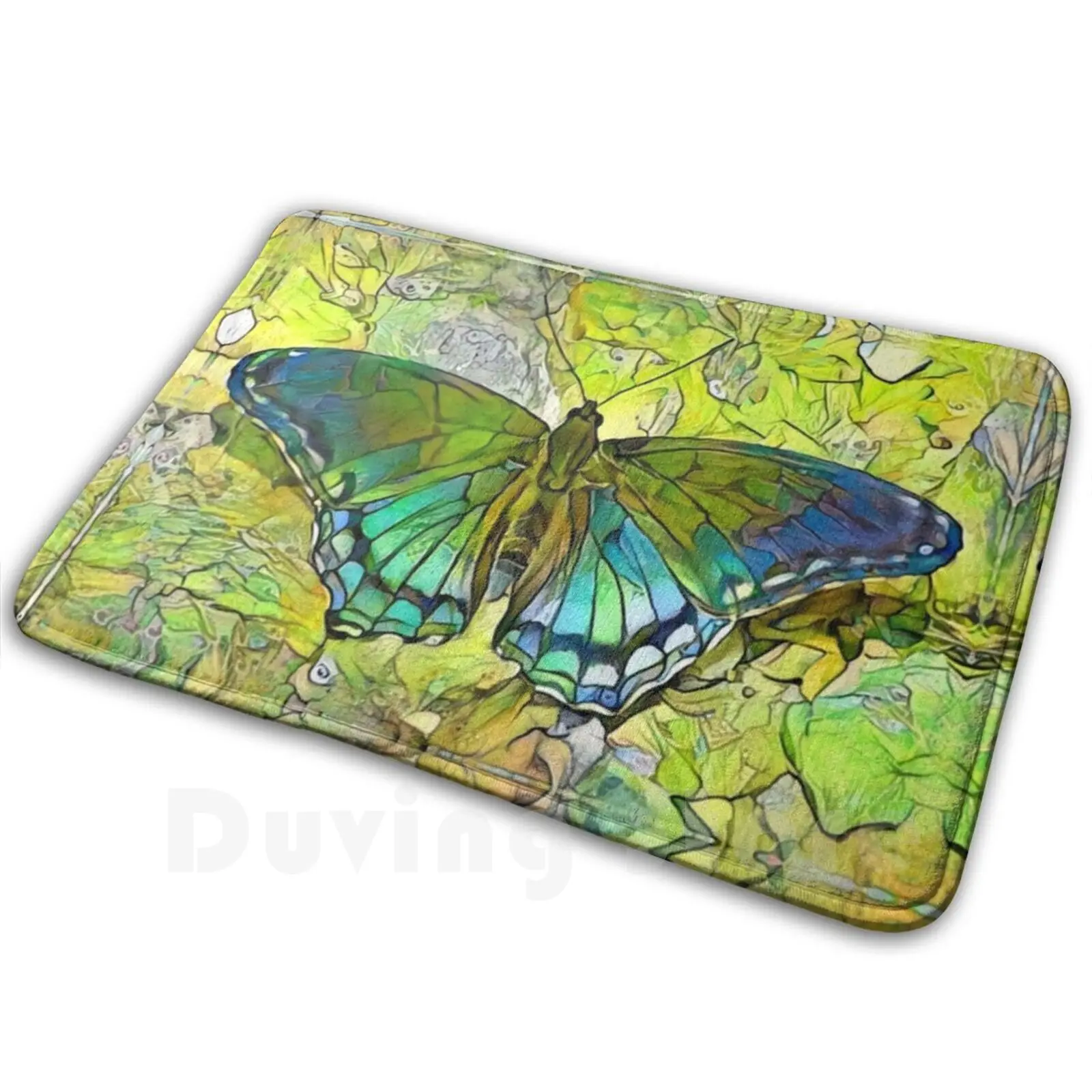 If Flew Green Carpet Mat Rug Cushion Butterflies Green Blue Yellow Abstract Papilio Glaucus Animal Wildlife Tiger