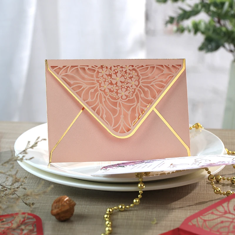 15pcs/lot Luxury Pink/RedEnvelopes Hollow Invitation Envelopes for Party, Wedding, Business, Opening Activity 175mm X 125mm