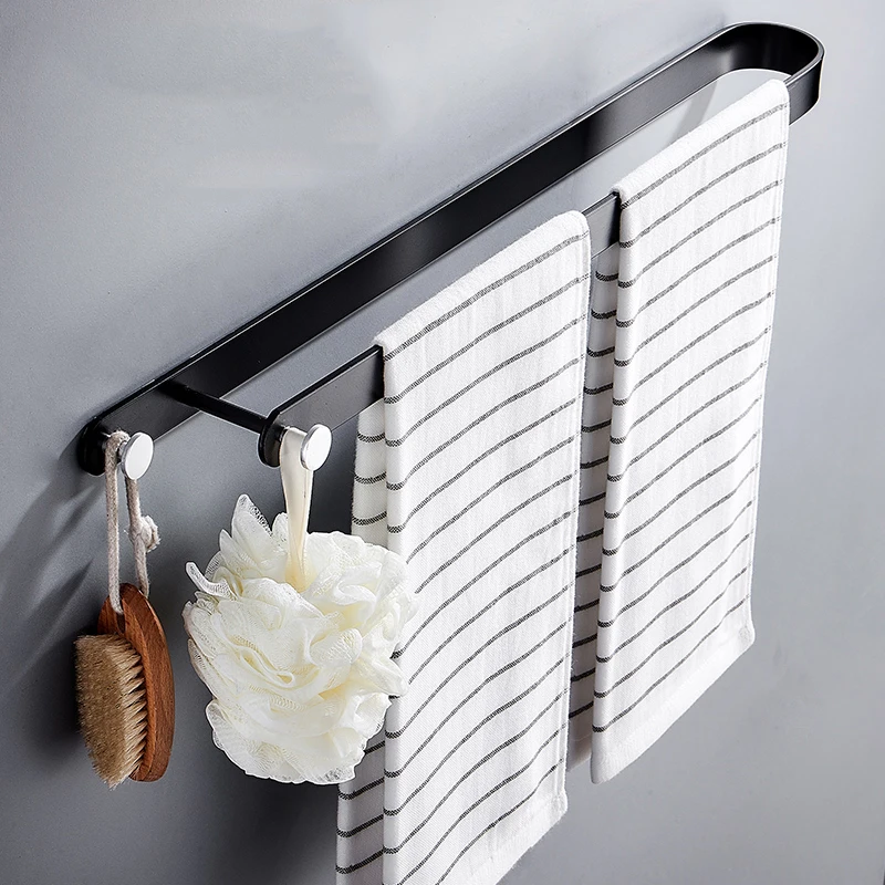 Towel Holder Bathroom Towels Rack Hanger Black Aluminum Towel Robe Hooks Wall Hanging Towel Bar Bathroom Accessories