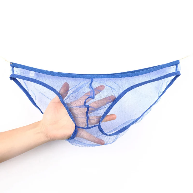 Ropa interior Sexy para hombre, calzoncillos transparentes de malla ultrafina de cintura baja, talla grande, con bolsa convexa en U