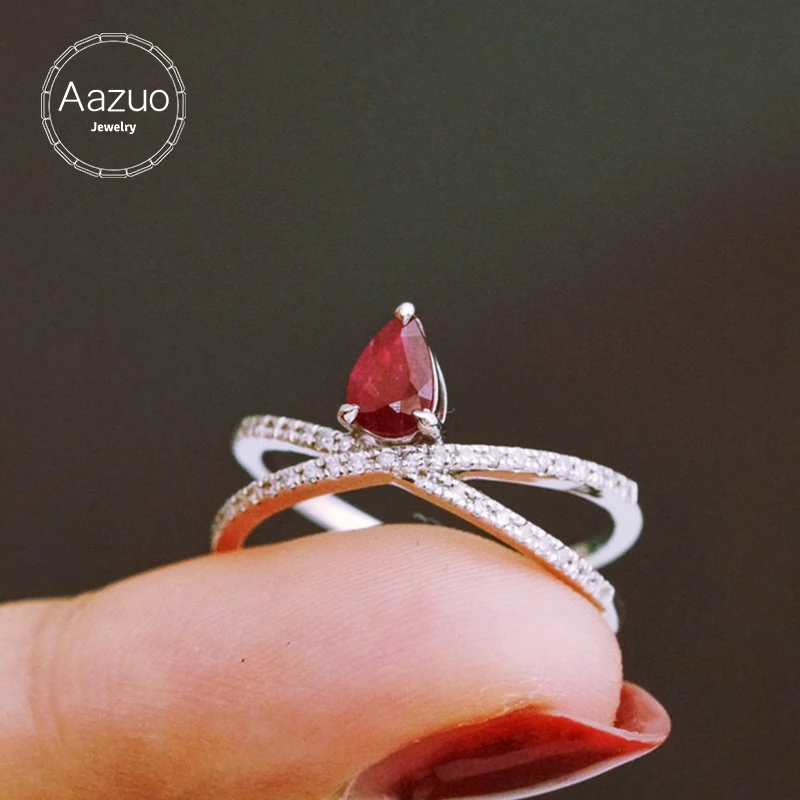 

Aazuo Genuine 18K White Gold Rings For Women Sparkling Ruby Diamond Rings Simple Style Delicate Trendy Fine Gifts Jewelry