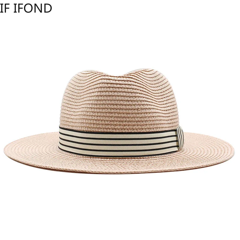 Panama Summer Straw Hats for Women Men Wide Brim Breathable Sun Beach Straw Hat UV Protection Fedora Cap