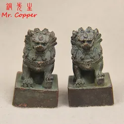 Pure Copper Lion Seal Ornament Lucky Feng Shui Decorations Crafts Bronze Animal Miniature Figurine Home Office Decor Accessories