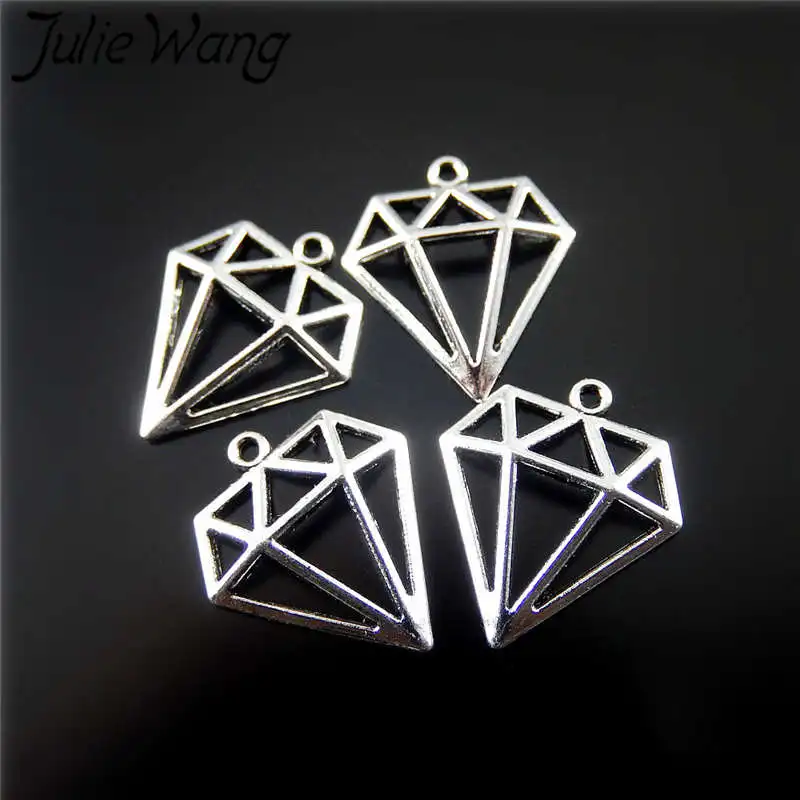 Julie Wang 50PCS Hollow Triangle Charms Antique Silver Color Geometric Pendants Necklace Findings Jewelry Making Accessories