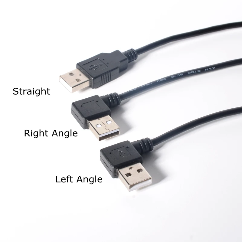 Right Left Angle USB 2.0 A 1 Male To 2 Dual Female USB Y Splitter Transfer Hub Power Cable Extension Cord Adapter For Hard Disks