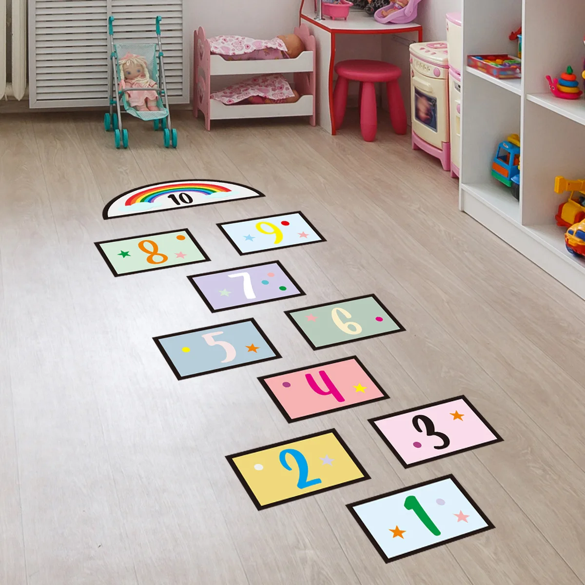 1-10 Digital Grid Floor Stickers Children's Hopscotch Game Creative Cartoon Wall Stickers Living Room Floor Decoration Sticker