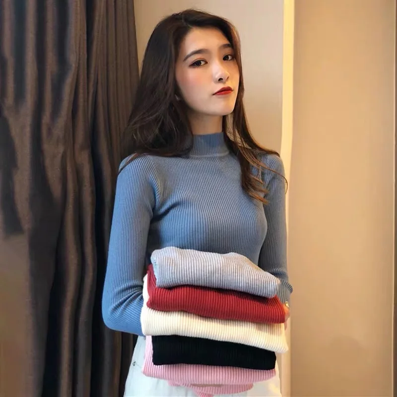 

2022 Autumn Winter Turtleneck Pullovers Sweaters Primer shirt long sleeve Korean Slim-fit tight sweater Jumper Warm Pull Femme