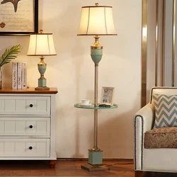 Northern Europe green vertical resin Floor Lamps American creative rural E27 foot pedal fabric lamp bedside&foyer&studio LJDS008