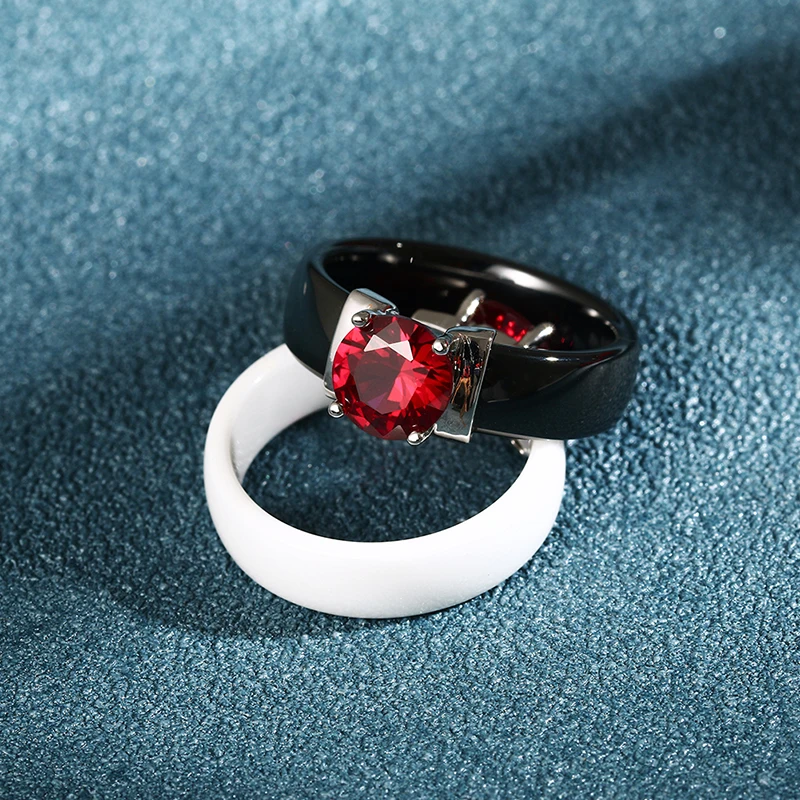 6mm Colorful Crystal Ceramic Rings Red Plus Cubic Zirconia For Women Wedding Ring Engagement Jewelry Black White Smooth Ceramic