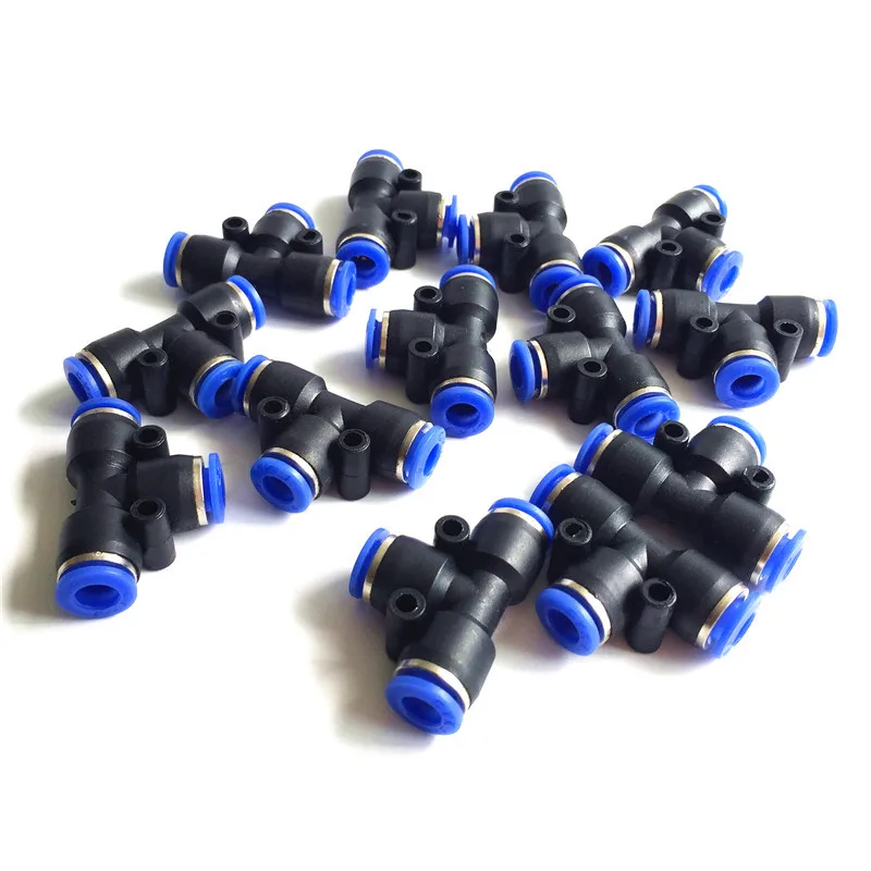 S021 20Pcs 3 Way T shaped Tee Pneumatic 6mm OD Hose Tube Push In Air Gas Fitting Quick Fittings Connector Adapter for Irrigation