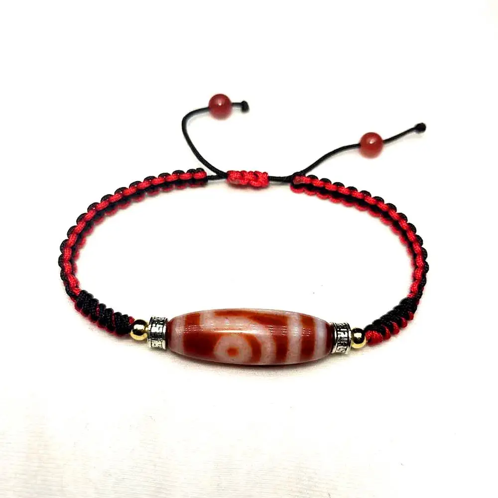 Handmade Ajustable Bracelet Agate 2 eyes Tibetan Dzi Bead Amulet Good Luck Red Color High Quality Free Shipping