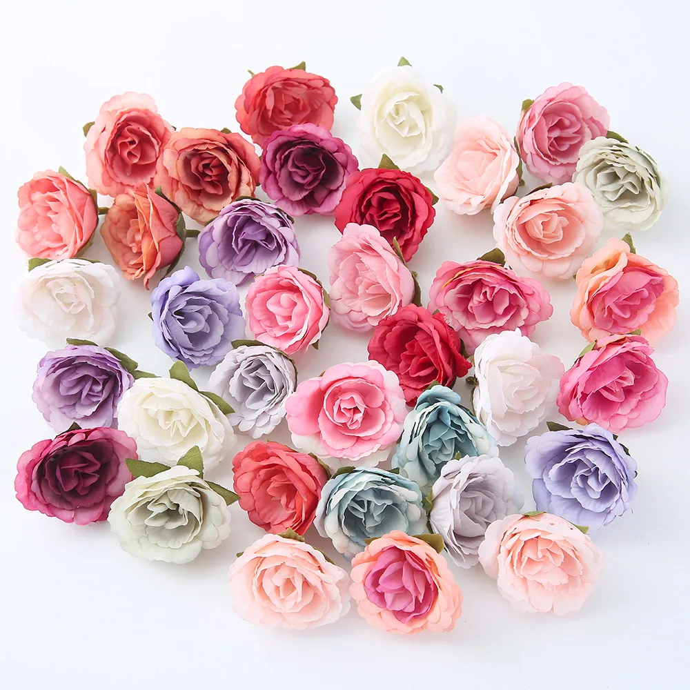 10/20Pcs 4cm Rose Artificial Flower Silk Head For Wedding Home Decoration DIY Garland Scrapbook Gift Box Craft Fake Flower Decor