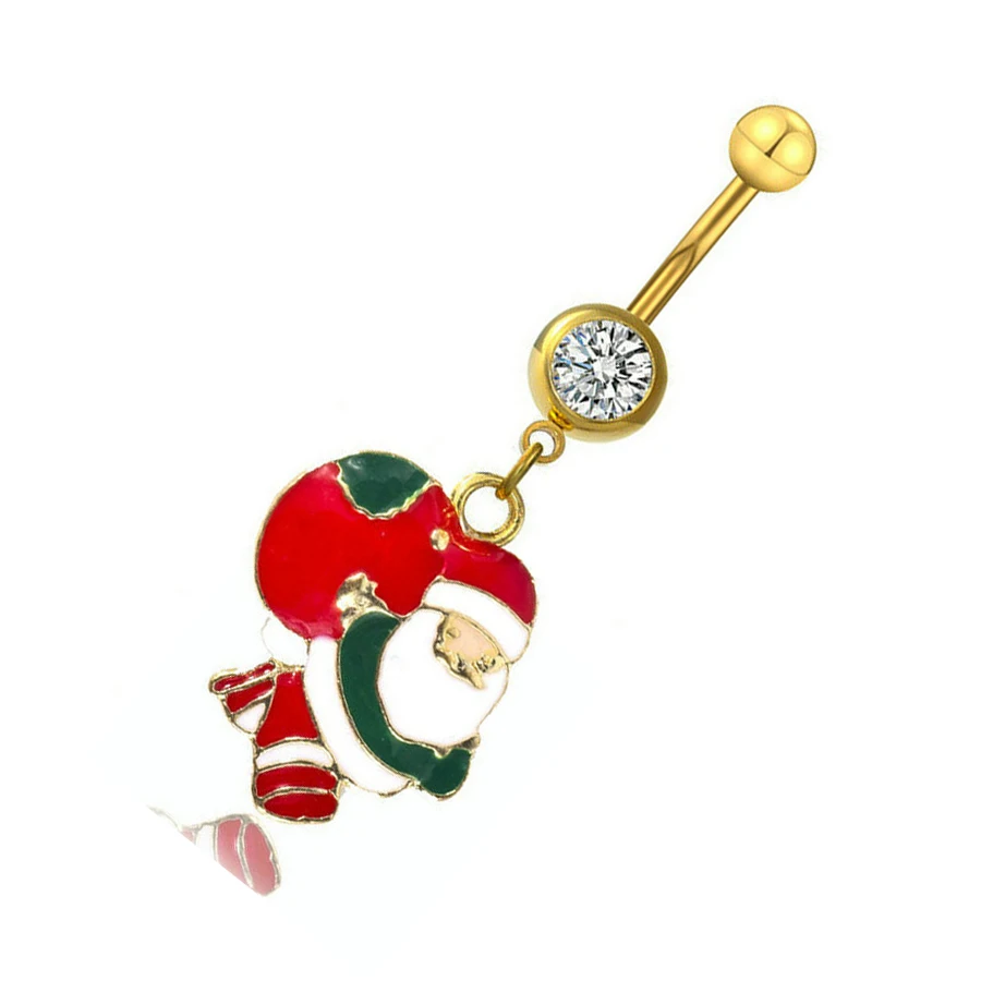 20pcs/lot Fashion Santa Claus Belly Rings Gold-Color Christmas Navel Bar Piercing Ombligo