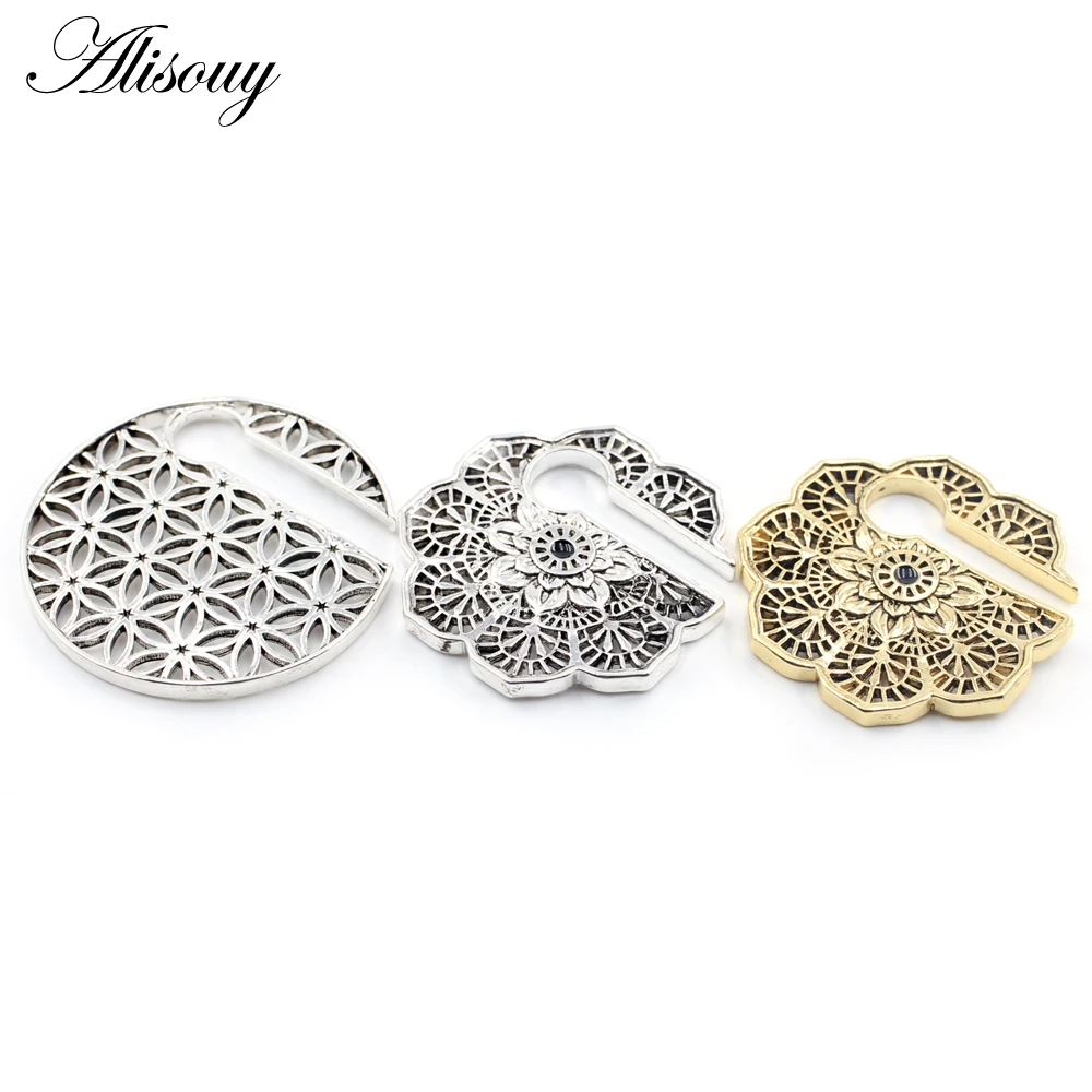 Alisouy 1PC Punk Retro Brass Copper Flower Key Hole Ear Weight Expander Stretcher Plugs Lobe Gauge Earring Body Piercing Jewelry