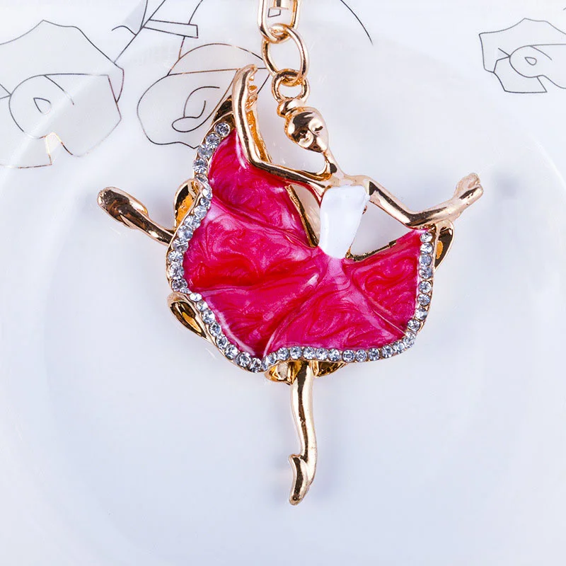 Fashion Dancing Ballet Girl Keychain Ballerina Pendant Women Jewelry Enamel Rhinestone Keyring Bag Car Key Holder Dancer Gift