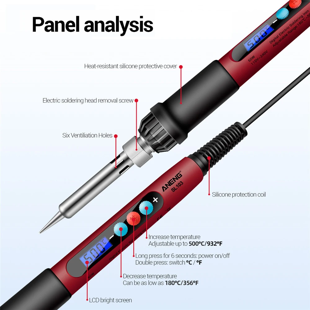 RDDSPON Adjustable Temperature Electric Soldering Iron Kit 60W Welding Solder Rework Station Heat Pencil Repair Tools  220V 110V