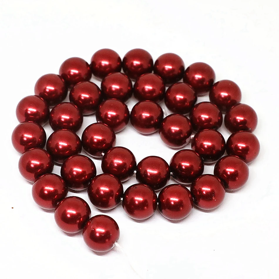 Top quality 4 6 8 10 12 14mm dark red simulated-pearl glass round loose beads charm women fit for diy necklace jewelry making