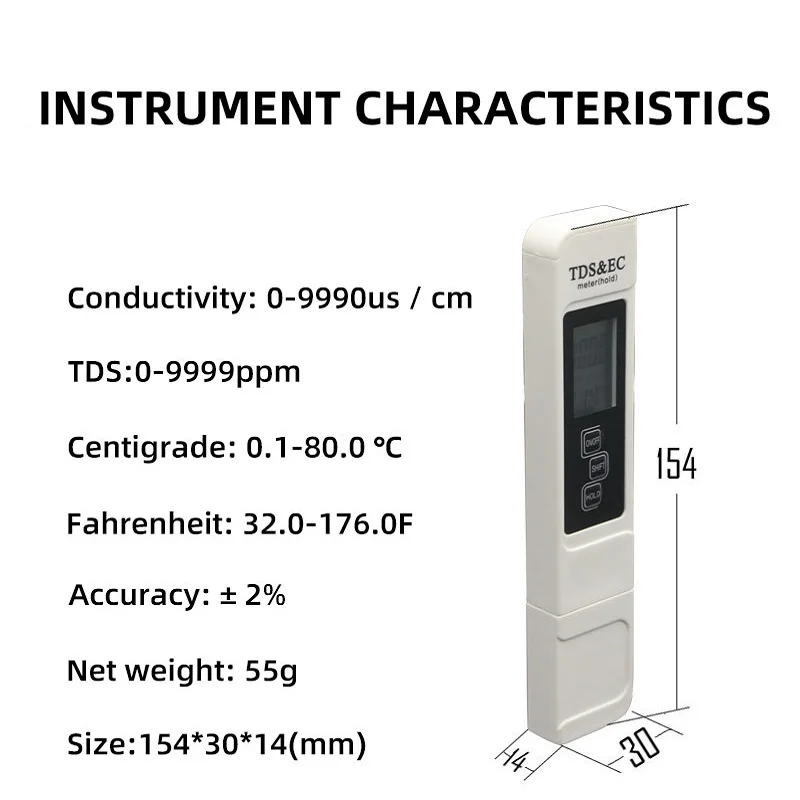 ปากกา TDS ปากกาทดสอบคุณภาพน้ำในครัวเรือน EC มูลค่าการวัดความแม่นยำสูงสาม Conductivity Meter Aquarium ความแข็ง