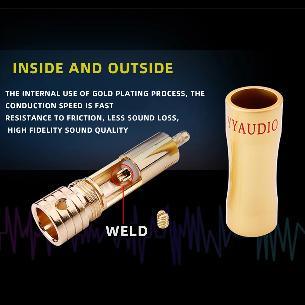Yyaudio alta fidelidade rca plug fibra de carbono de alta qualidade 24k banhado a ouro rca conectores de solda conector de fio de cabo de alto-falante