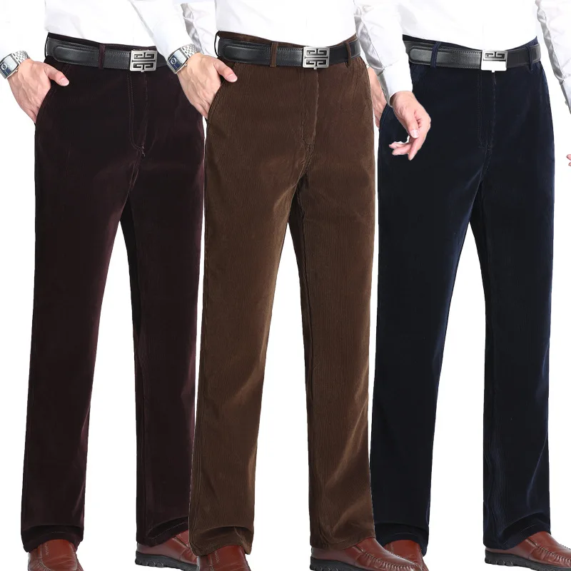 Autumn and winter thickened middle-aged and men's striped casual pants corduroy men's pants loose straight business pants