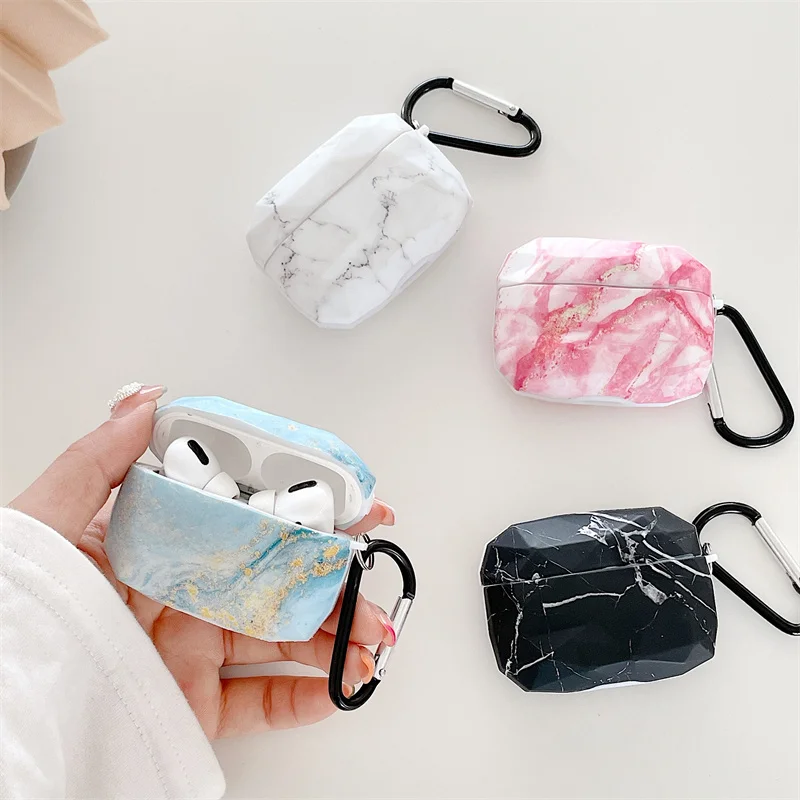 Stylish Diamond Shaped Marble Soft Earphone Case For Airpods 1 2 Bluetooth Headset Protective Cover For Airpods Pro Charging Box