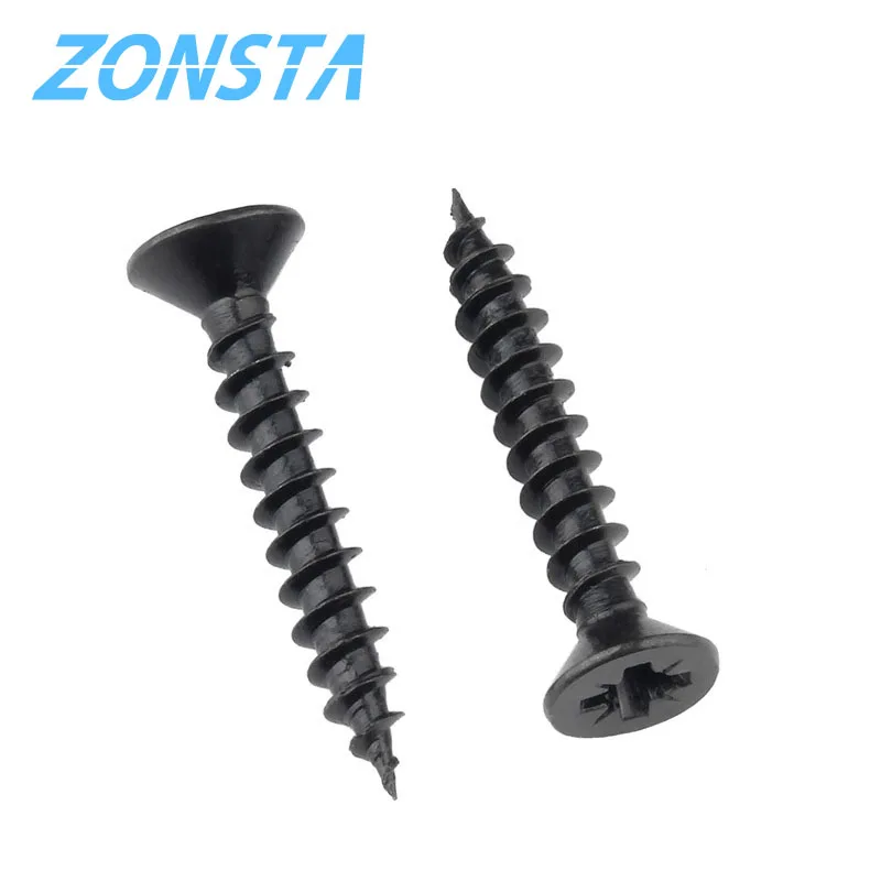 50pcs M1.2 M1.4 M1.7 M2 M2.3 M2.6 M3 M4 Black Cross countersunk head Self-tapping screw Flat Head Carbon steel Wood Screws