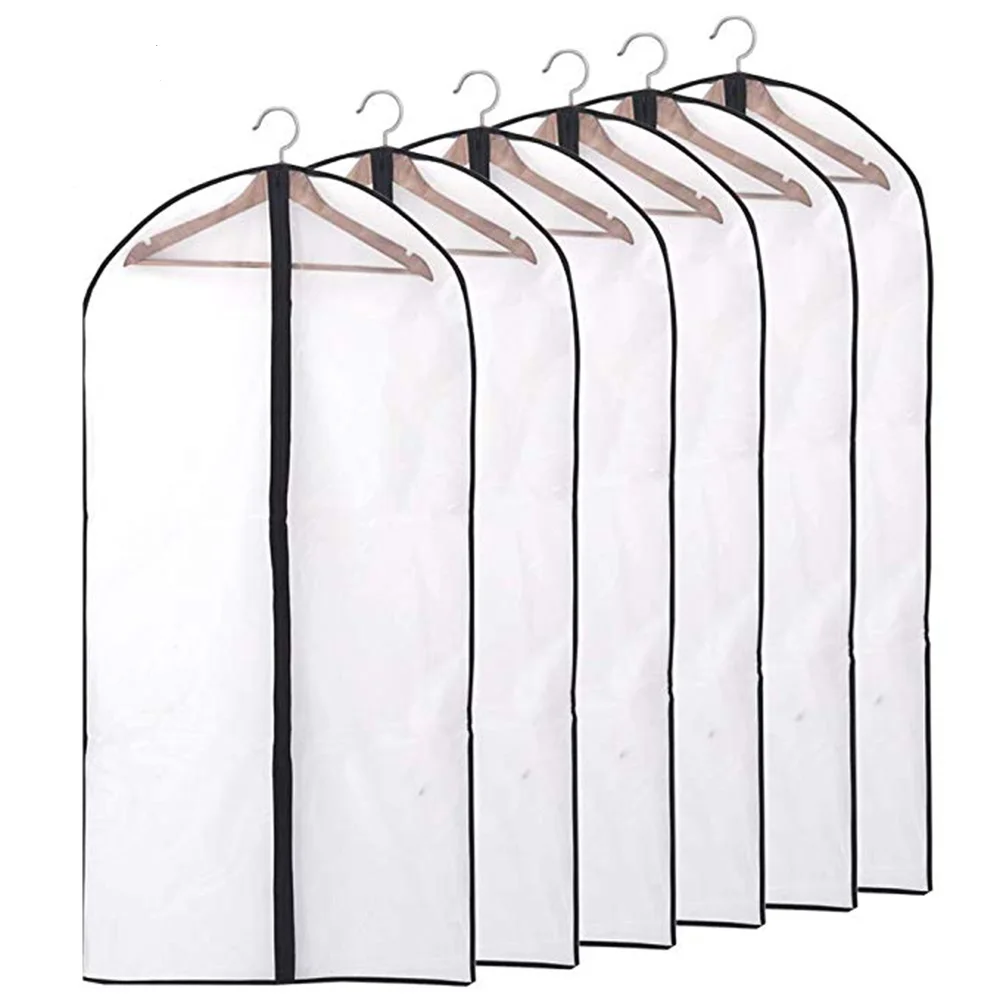 5pcs/set Transparent Clothing Covers Garment Suit Dress Jacket Clothes Coat Dustproof Cover Protector Travel Bag Dust Cover