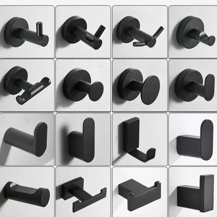 Black Painted Stainless Steel Clothes Hook Wall Mounted Towel Hook Bathroom Hardware Robe Hook