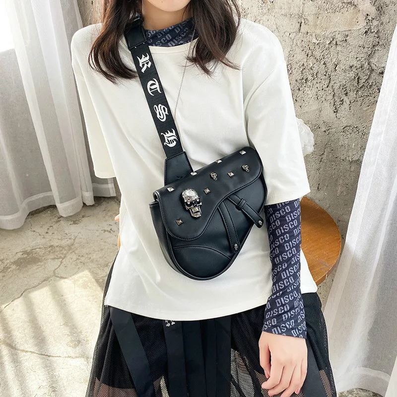 Annmouler Designer Women Shoulder Bag Fashion Skull Crossbody Bag Black Luxury Chest Bag Quality Women Shoulder Purse