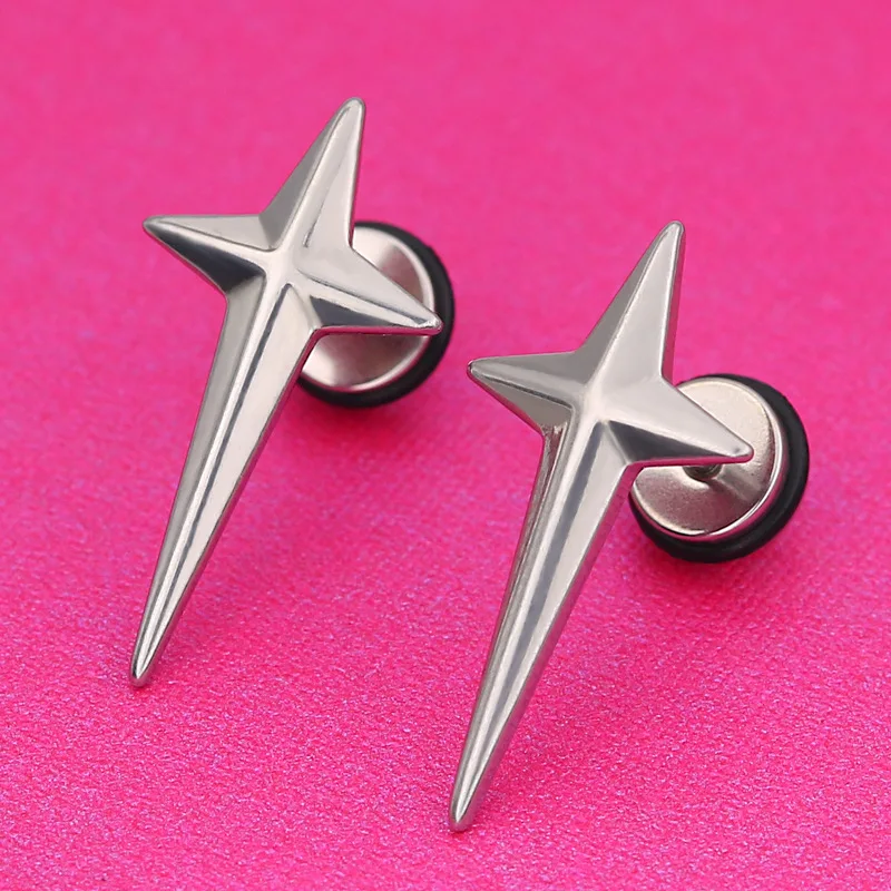 Hip Hop Titanium Steel Cross Stud Earrings For Mens Stainless Steel Star Single Earings Unisex Hippie Jewelry Dropship Suppliers