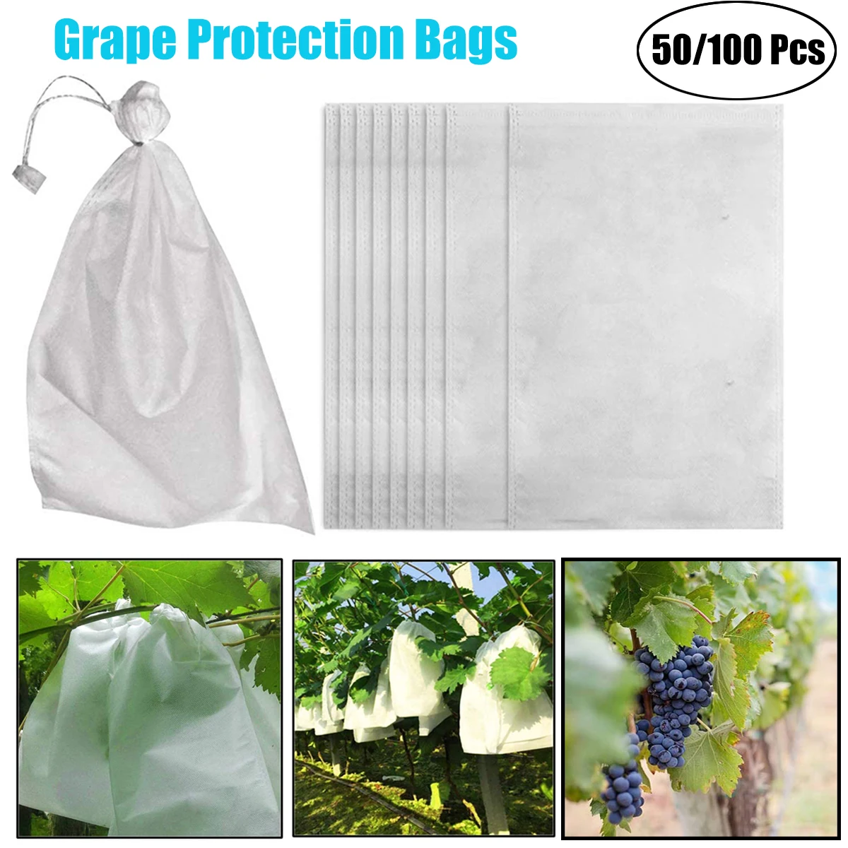 

50/100 Pcs Reusable Grape Protection Bags Nonwoven Fabric Fruits Plant Vegetable Gardening Nursery Anti-Bird Net Barrier Mesh