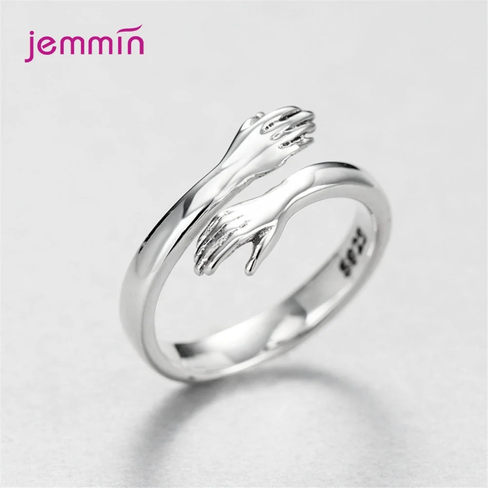 Exquisite 100% 925 Silver  Hugging Hands Rings for Lovers' Engagement Wedding Jewelry Open Finger Rings for Women Femme