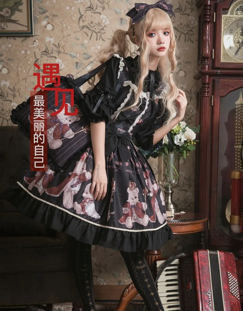 Prinzessin tee party süße lolita strap kleid vintage spitze bowknot nette druck viktorianischen kleid kawaii mädchen gothic lolita oli cos