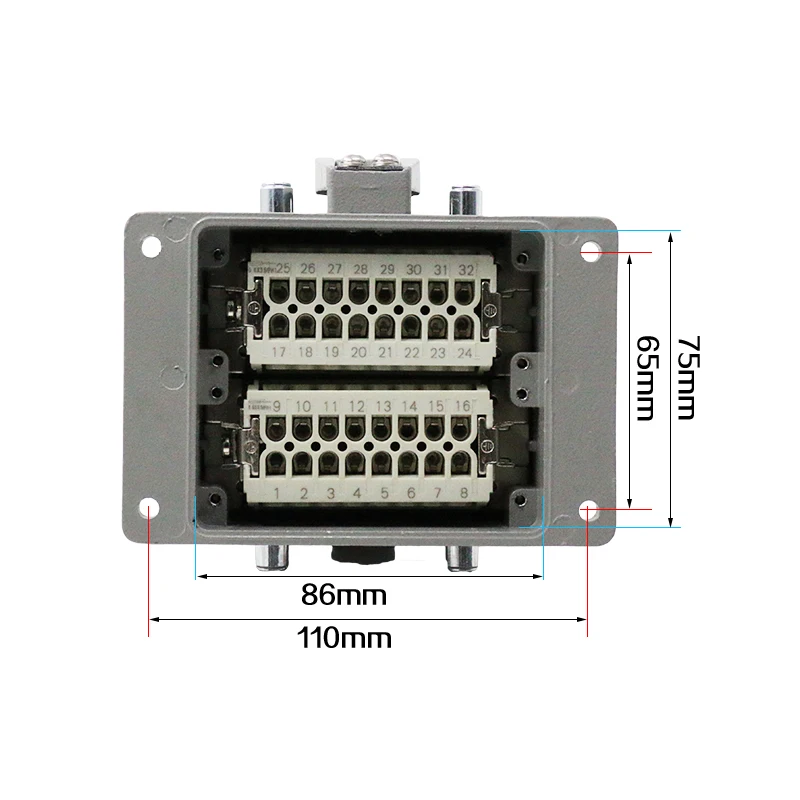 Heavy duty connector 32 core rectangular aviation plug socket h32b-he-032 industrial waterproof 16A with cover