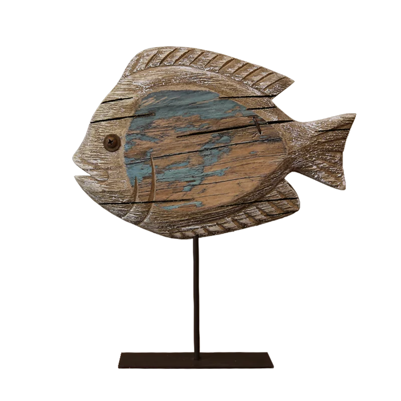 Nautical retro wood standing fish ornaments home decoration arts and crafts handmade