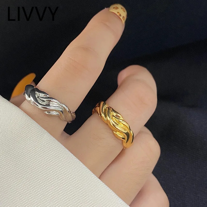 

LIVVY Silver Color Simple Creative Irregular Wave Open Ring For Women Couples Fashion Personality Party Jewelry Gifts