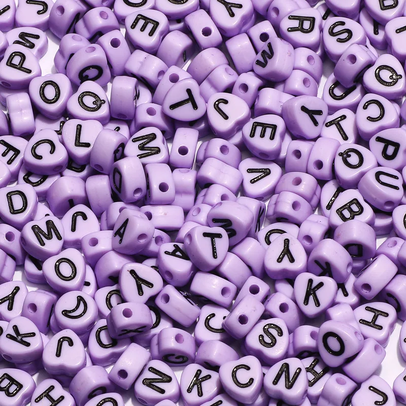 7*4mm Purple Mixed Letter Acrylic Beads Alphabet Loose Spacer Heart Beads For Jewelry Making Diy Handmade Bracelet Necklace