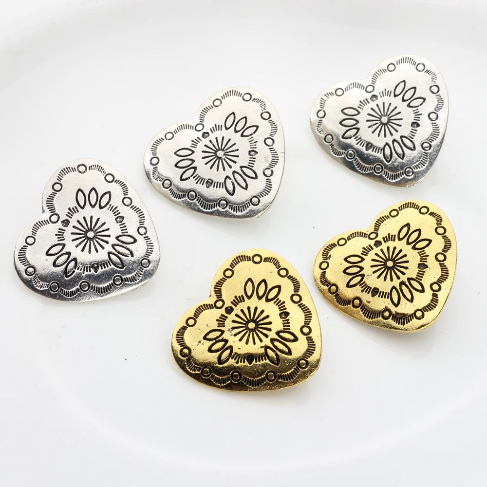 30MM 3pcs/lot Retro Zinc Alloy Sweet Heart Bronze Decorative Vintage Concho Buttons Charms For DIY Jewellery Accessories