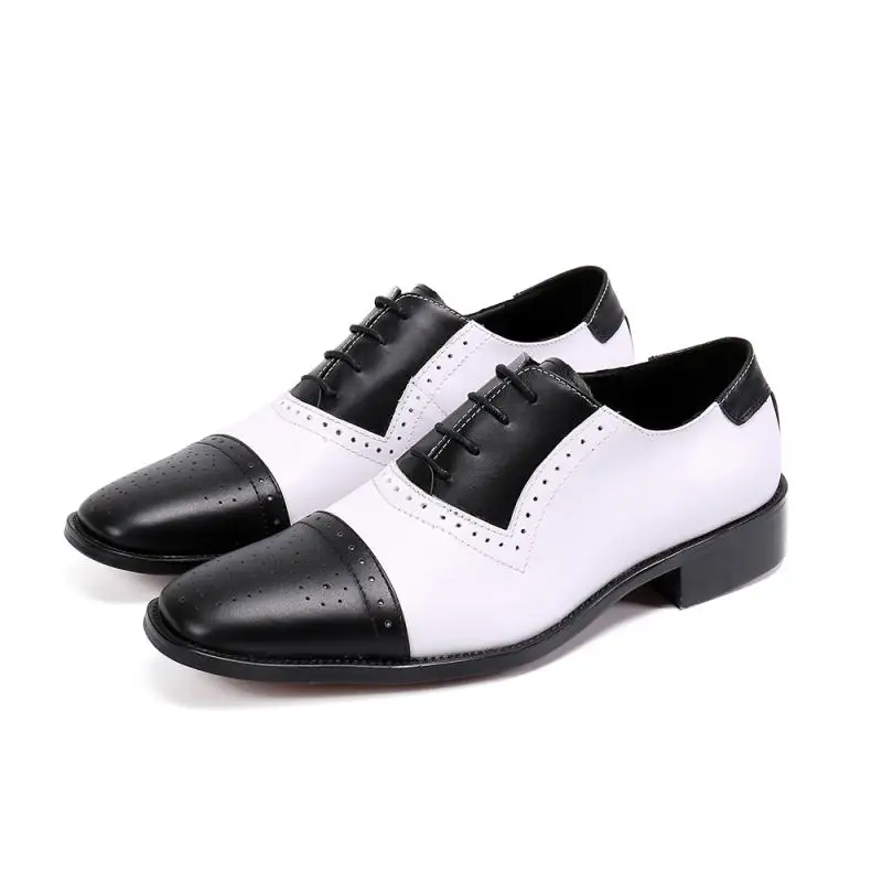 Fashion OXford Dress Men Shoes Genuine Leather Wedding Shoes Men's Casual Party White Black Browm purple Patchwork Design Shoes