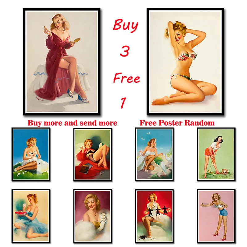 Pin Up Girl Whitepaper Poster OldSchool World War II Sexy Beauty Painting Wall Sticker for Coffee House Frameless