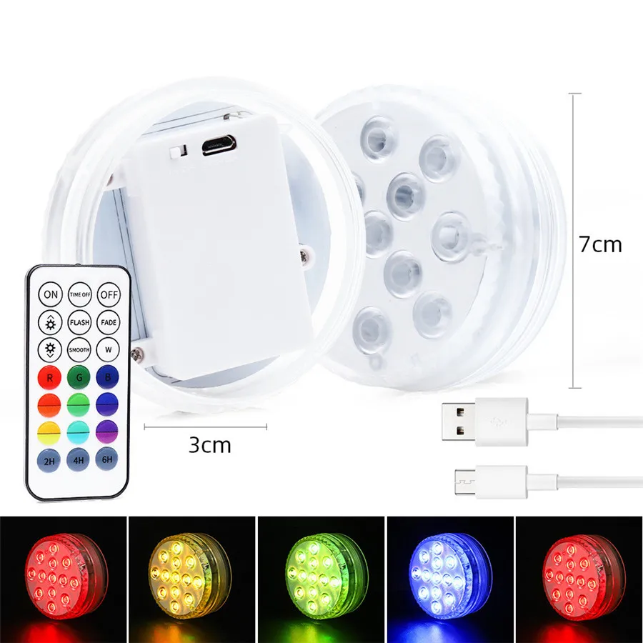 USB Rechargeable Submersible LED Light, Magnet Underwater Pool Lamp with Suction Cups, 16 Color Changing, IP68 Waterproof, 13LED