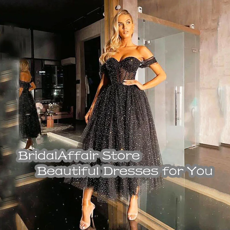 BridalAffair-vestido de fiesta negro brillante con lentejuelas para mujer, ropa Formal con purpurina, deshuesado expuesto, escote Corazón, ocasión especial