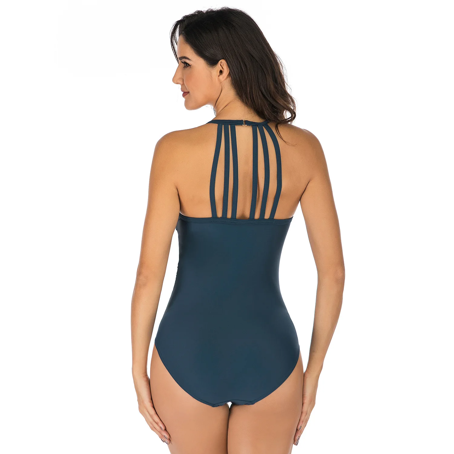 New Swimsuit Female Sense Lace Wwimsuit Sling solid color foreign trade one-piece swimsuit female  lace up swimsuit