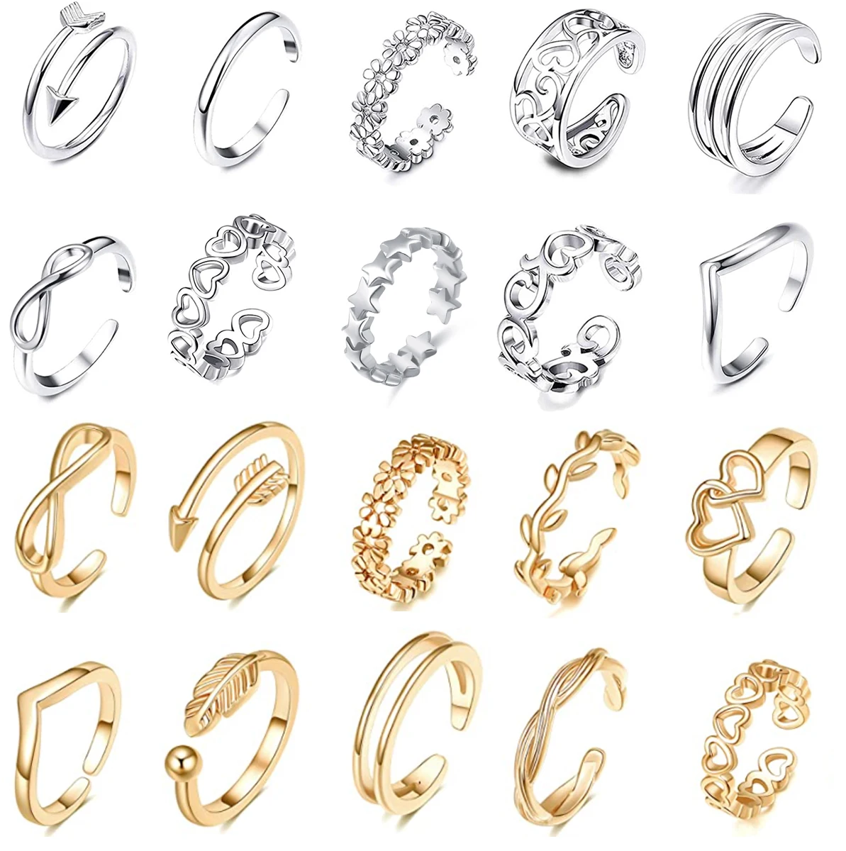 Adjustable Toe Rings for Women Flower Arrow Band Open Tail Ring Women Beach Foot Jewelry Fingers Joint Tail Ring Band Sandals