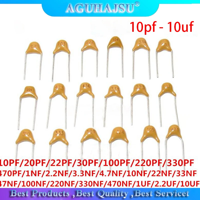 100PCS monolithic capacitor capacitor 10pf - 10uf 22PF 47NF 220NF 1NF 4.7NF 1UF 100NF 330NF 0.1UF 10UF 102 104 105 103 106 50V