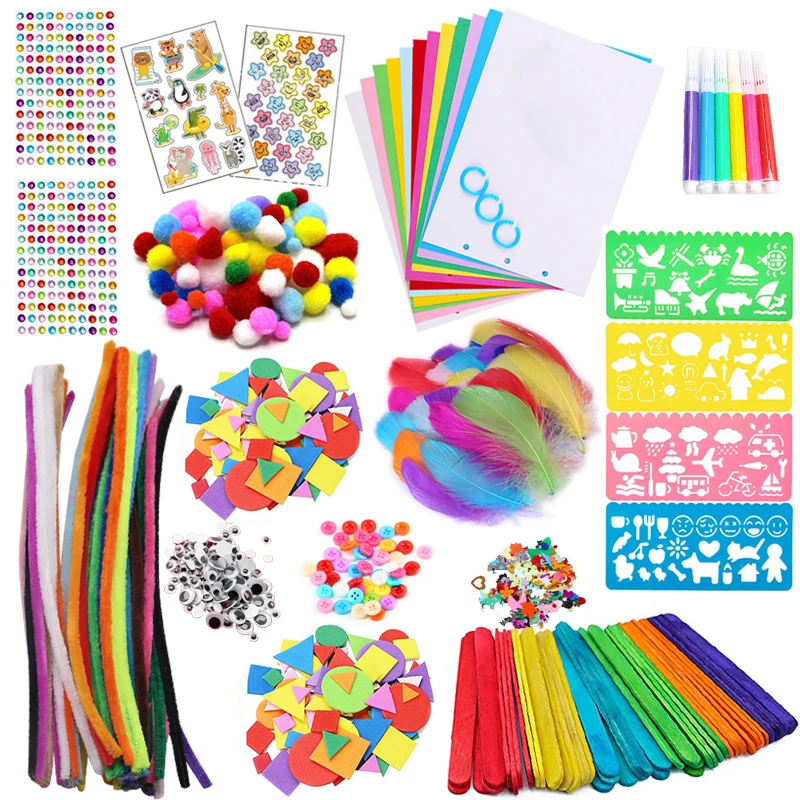 Kit de limpieza de tuberías colorido para niños, palos de peluche de paletas, pegatinas de pompones, suministros de artes DIY, juguete educativo Montessori