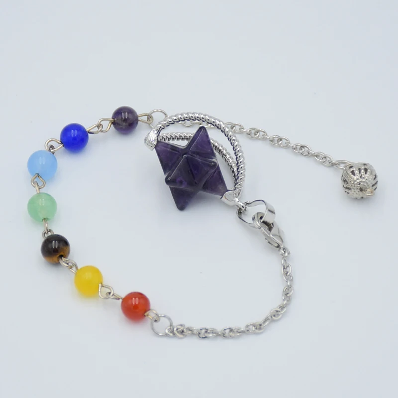 Natural Gem Stone Merkabah Pendulums for Dowsing Divination Wicca Bead Chain Chakra Reiki Pink Crystal Lapis Lazuli Onyx Pendant