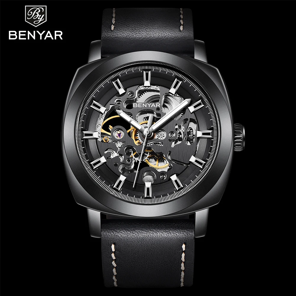 BENYAR New Men Mechanical Watches Luxury Skeleton Tourbillon Men Automatic Watch 30M Waterproof Sports Clock Relogio Masculino